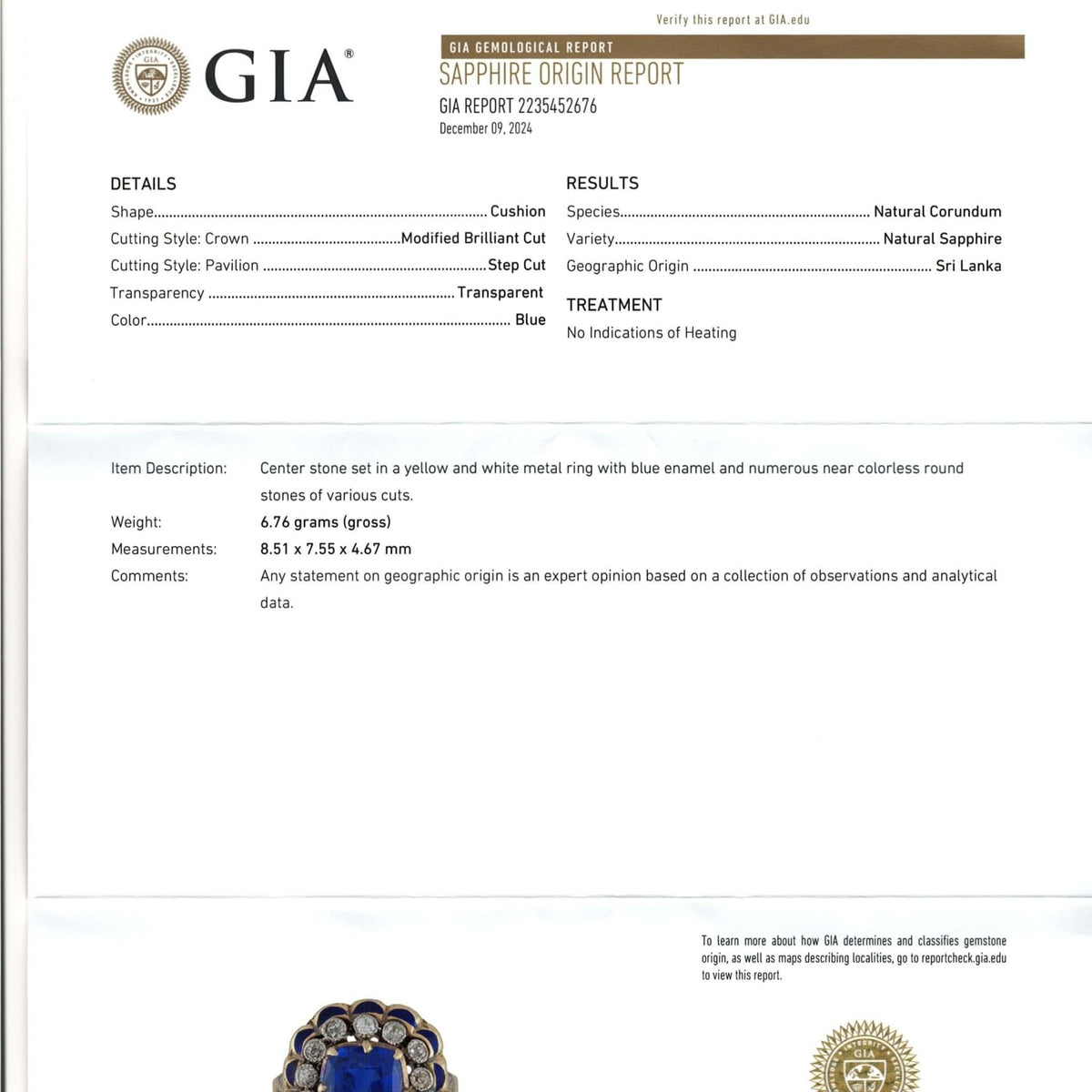 Antique Natural Untreated Sapphire Ring of 14k Gold with GIA Cert. - Trademark Antiques