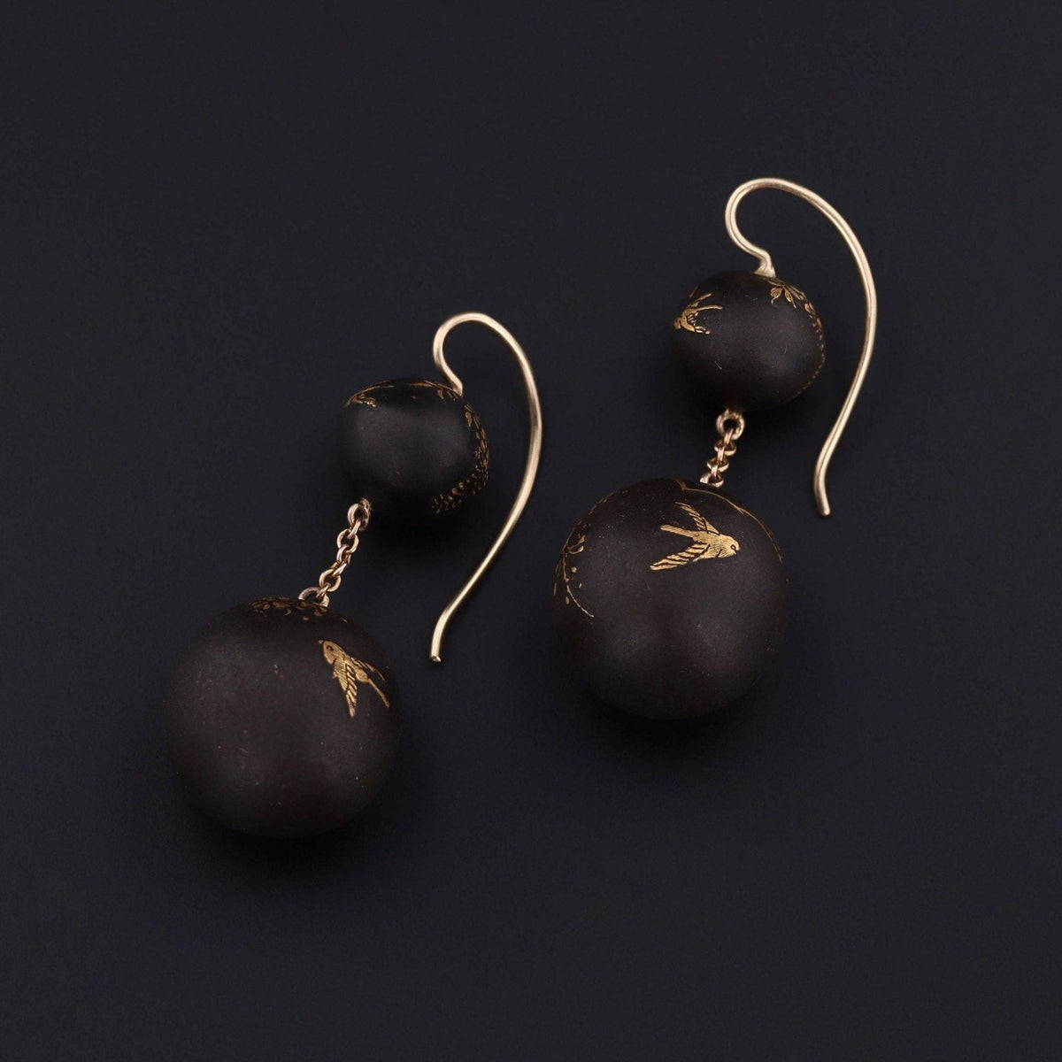 Antique Niello Bead Conversion Earrings of 14k Gold - Trademark Antiques