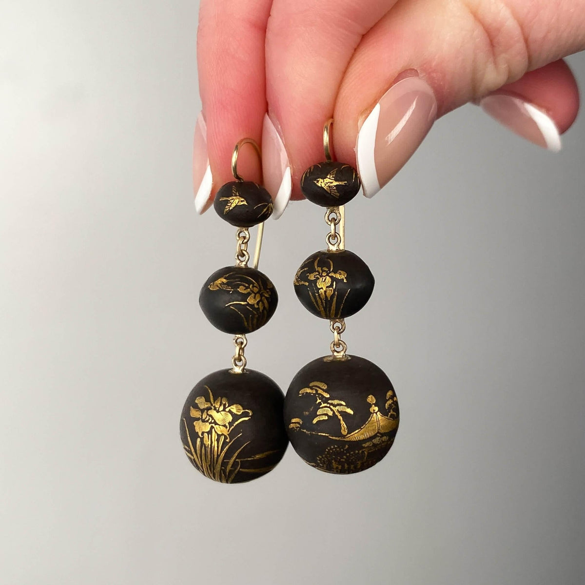 Antique Niello Bead Earrings of 14k Gold - Trademark Antiques