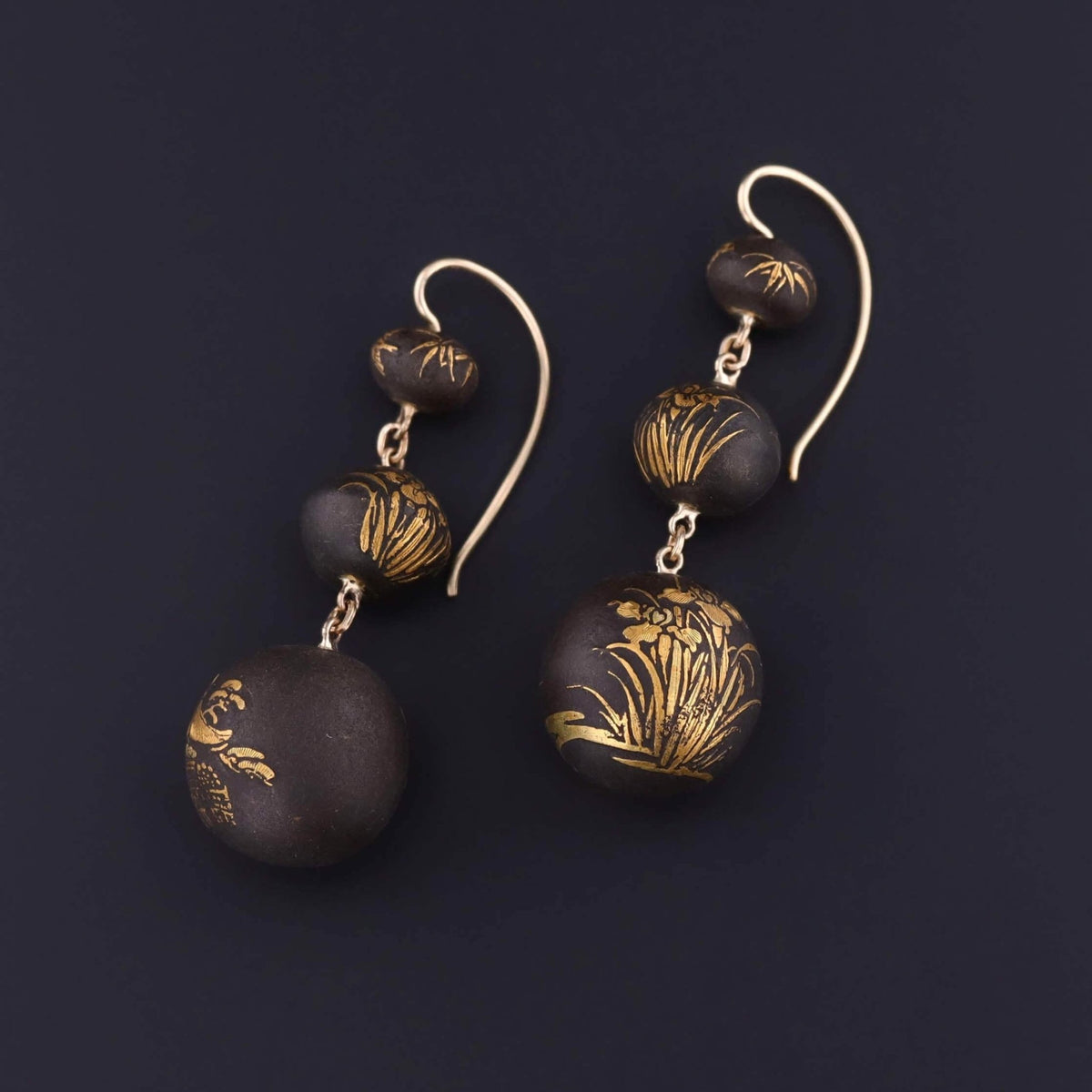 Antique Niello Bead Earrings of 14k Gold - Trademark Antiques