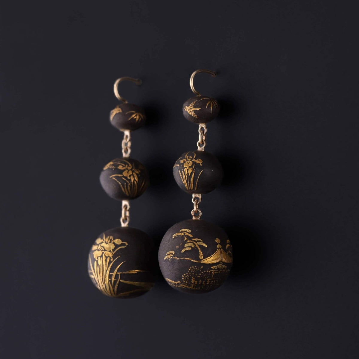 Antique Niello Bead Earrings of 14k Gold - Trademark Antiques