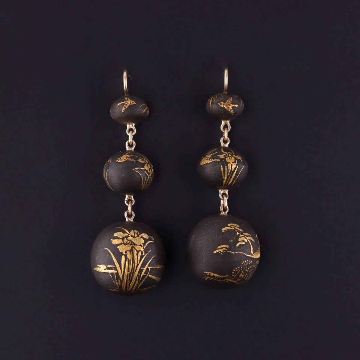 Antique Niello Bead Earrings of 14k Gold - Trademark Antiques