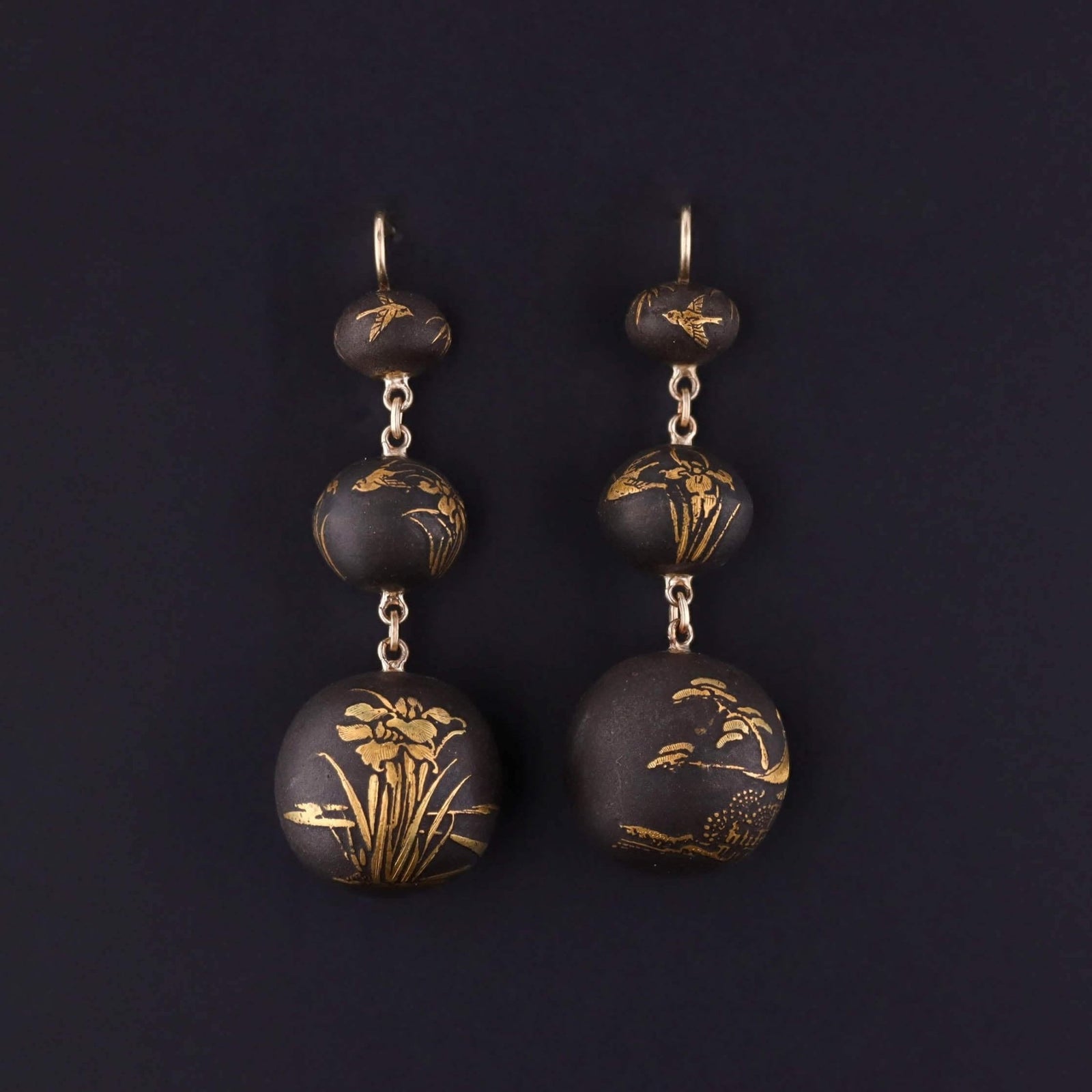 Antique Niello Bead Earrings of 14k Gold - Trademark Antiques