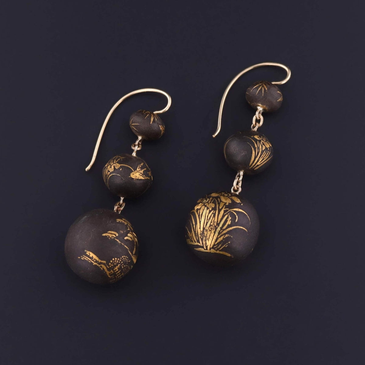 Antique Niello Bead Earrings of 14k Gold - Trademark Antiques