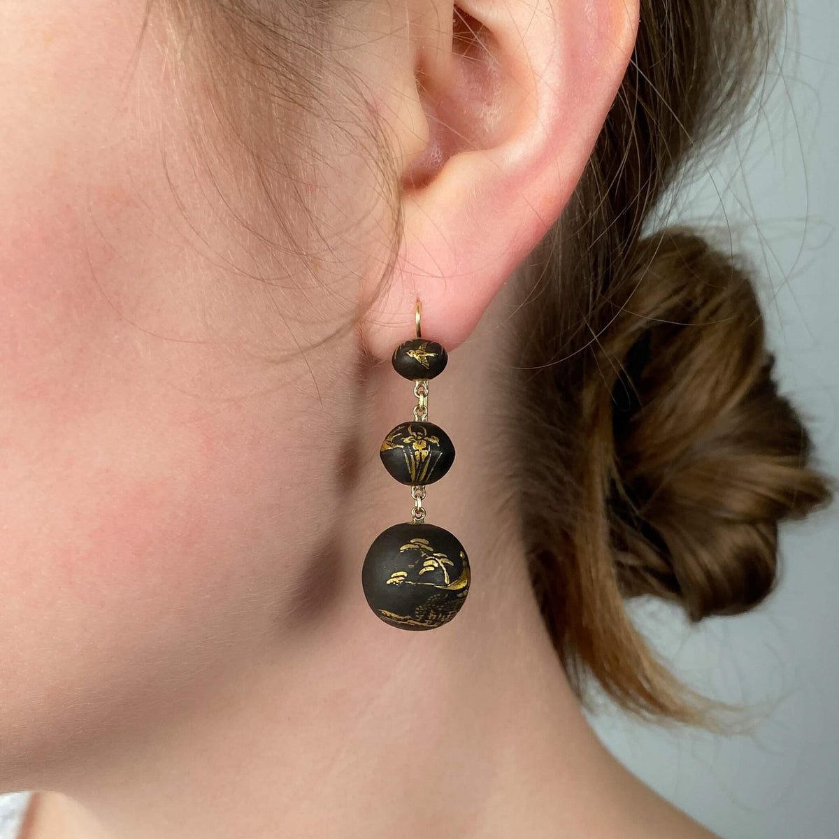 Antique Niello Bead Earrings of 14k Gold - Trademark Antiques