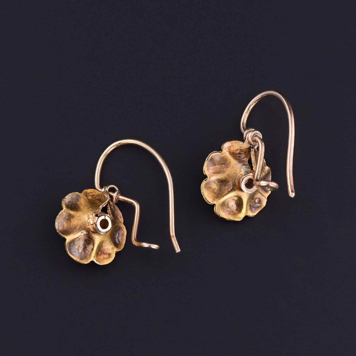 Antique Old Mine Cut Diamond Flower Earrings of 14k Gold - Trademark Antiques