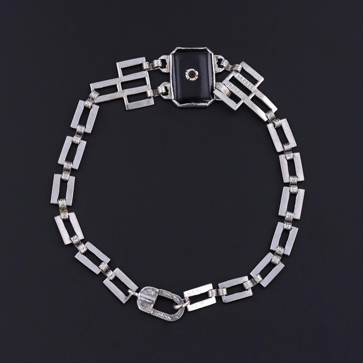 Antique Onyx and Diamond Bracelet of 10k White Gold - Trademark Antiques