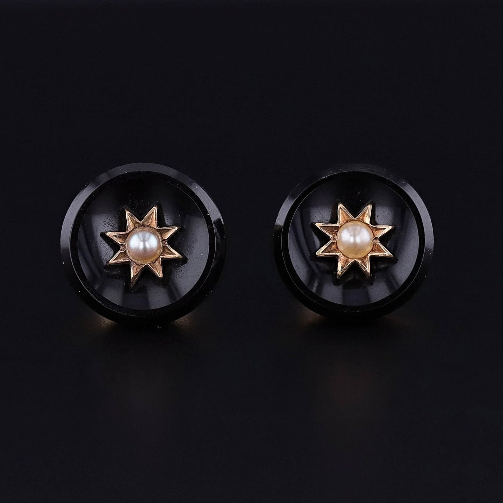 Antique Onyx and Pearl Conversion Earrings of 14k Gold - Trademark Antiques