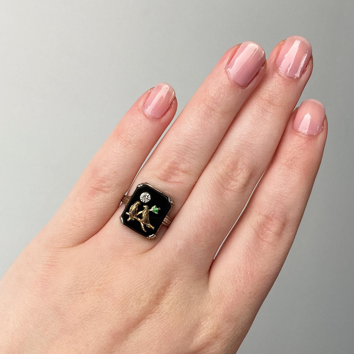 Antique Onyx Bird Ring of 14k Gold - Trademark Antiques