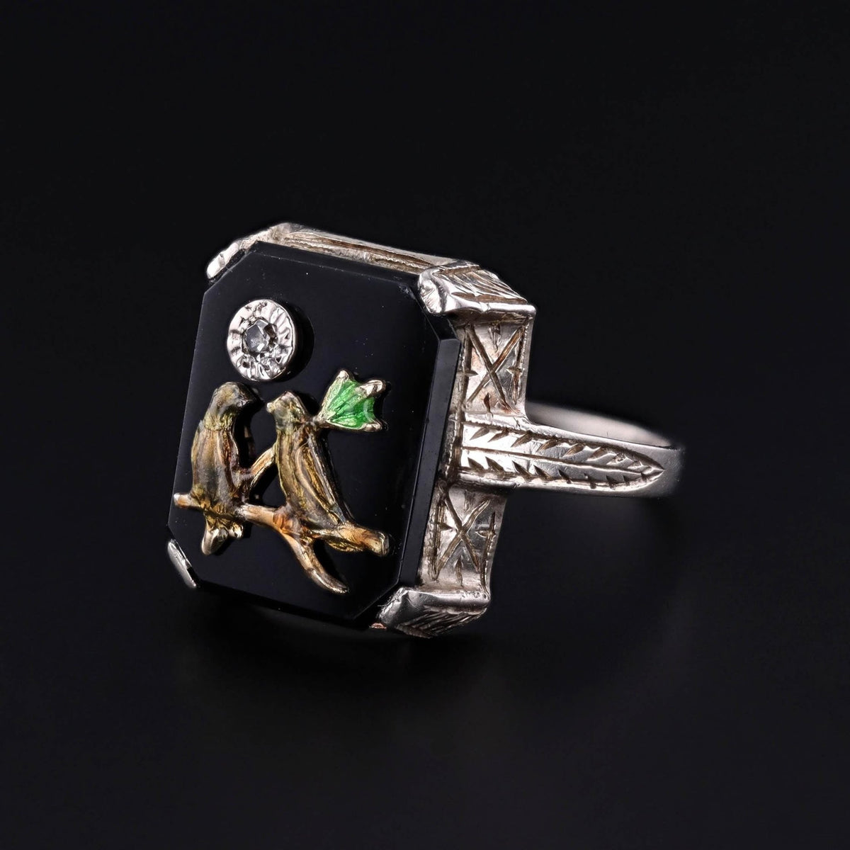 Antique Onyx Bird Ring of 14k Gold - Trademark Antiques