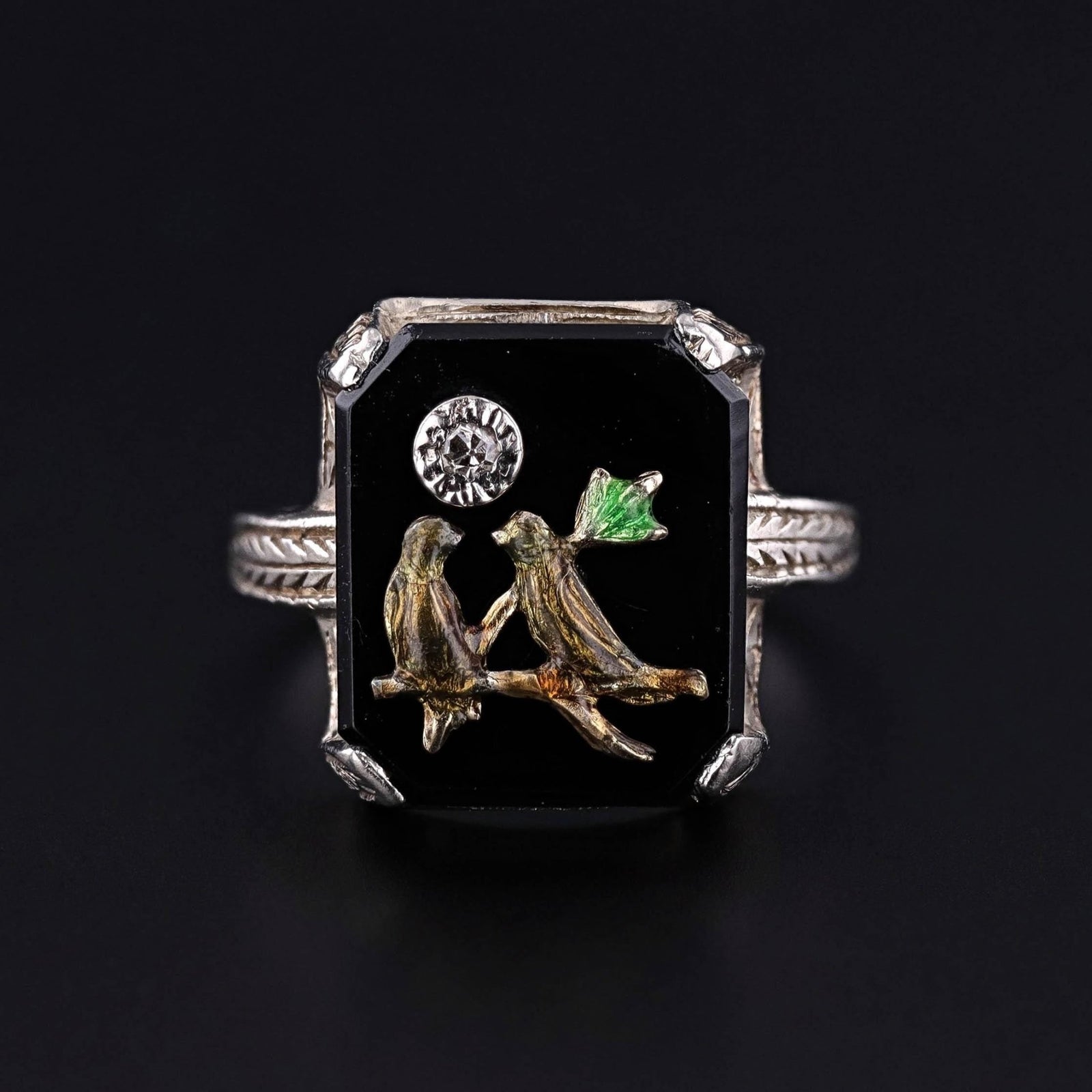 Antique Onyx Bird Ring of 14k Gold - Trademark Antiques