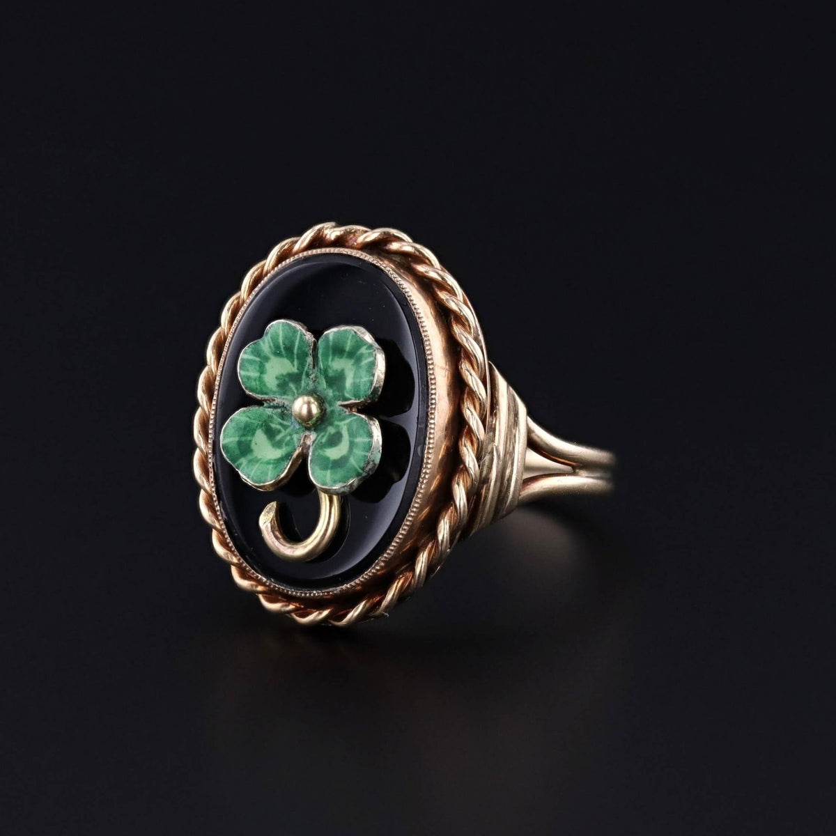 Antique Onyx Clover Ring of 10k Gold - Trademark Antiques