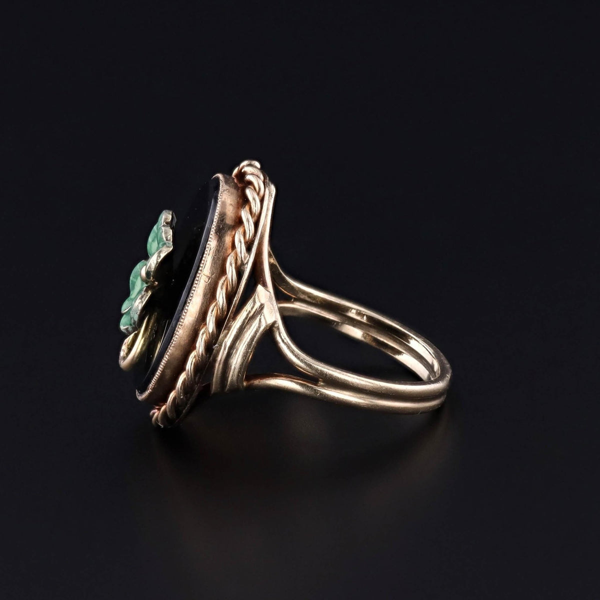 Antique Onyx Clover Ring of 10k Gold - Trademark Antiques