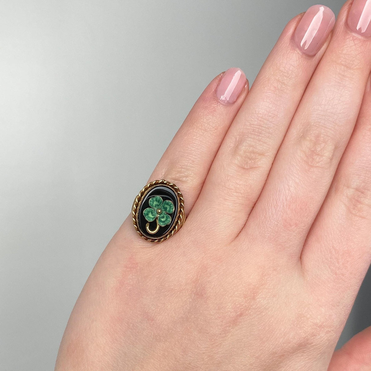 Antique Onyx Clover Ring of 10k Gold - Trademark Antiques
