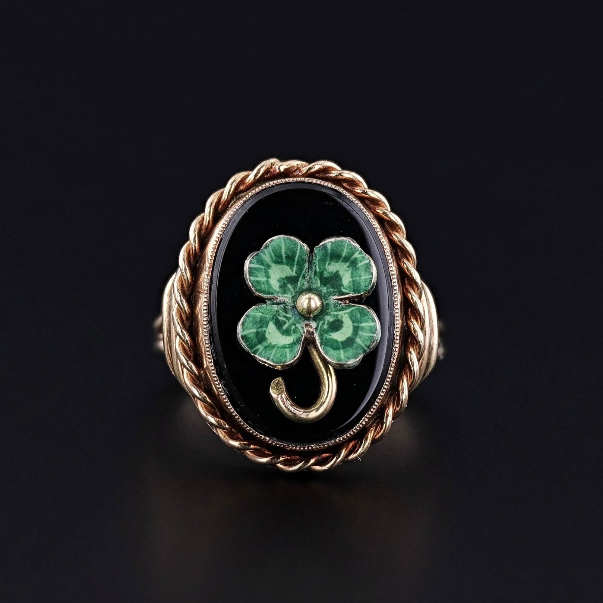 Antique Onyx Clover Ring of 10k Gold - Trademark Antiques