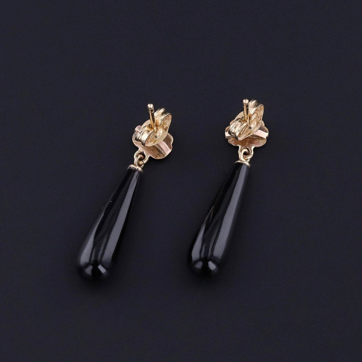 Antique Onyx &amp; Enamel Earrings of 14k Gold - Trademark Antiques