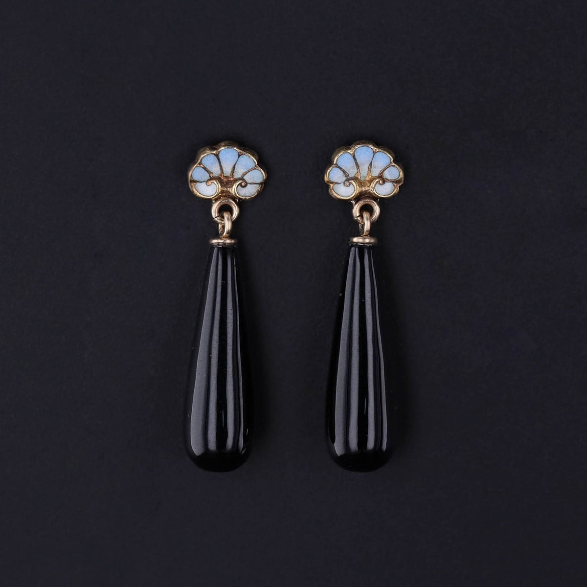Antique Onyx &amp; Enamel Earrings of 14k Gold - Trademark Antiques