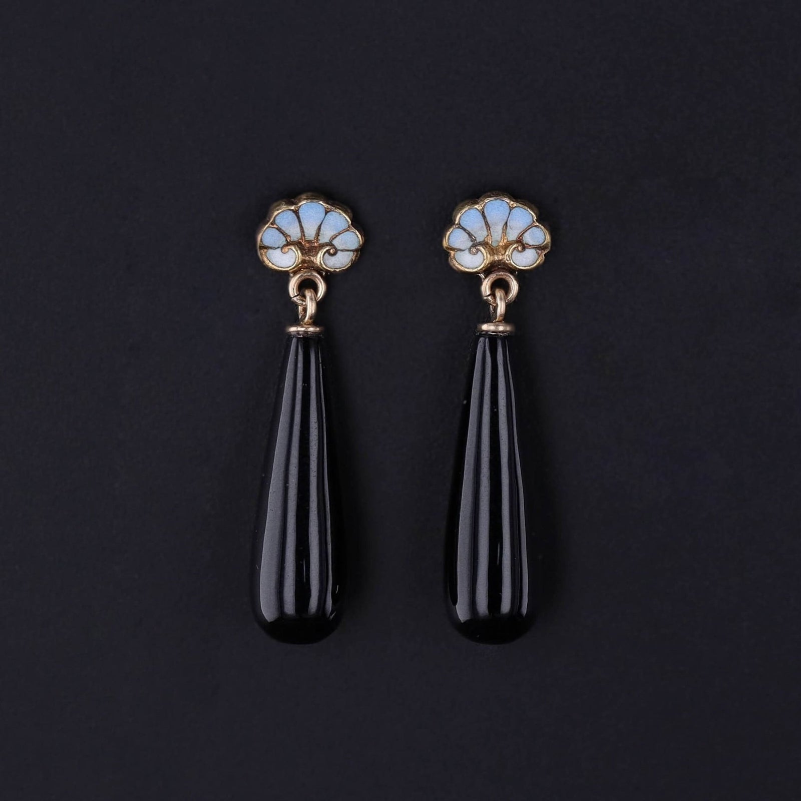 Antique Onyx & Enamel Earrings of 14k Gold - Trademark Antiques