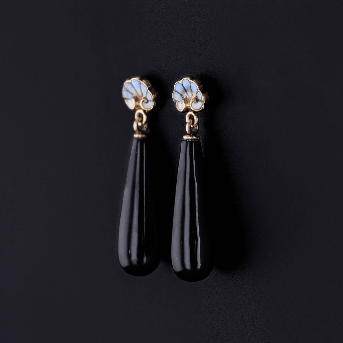 Antique Onyx &amp; Enamel Earrings of 14k Gold - Trademark Antiques