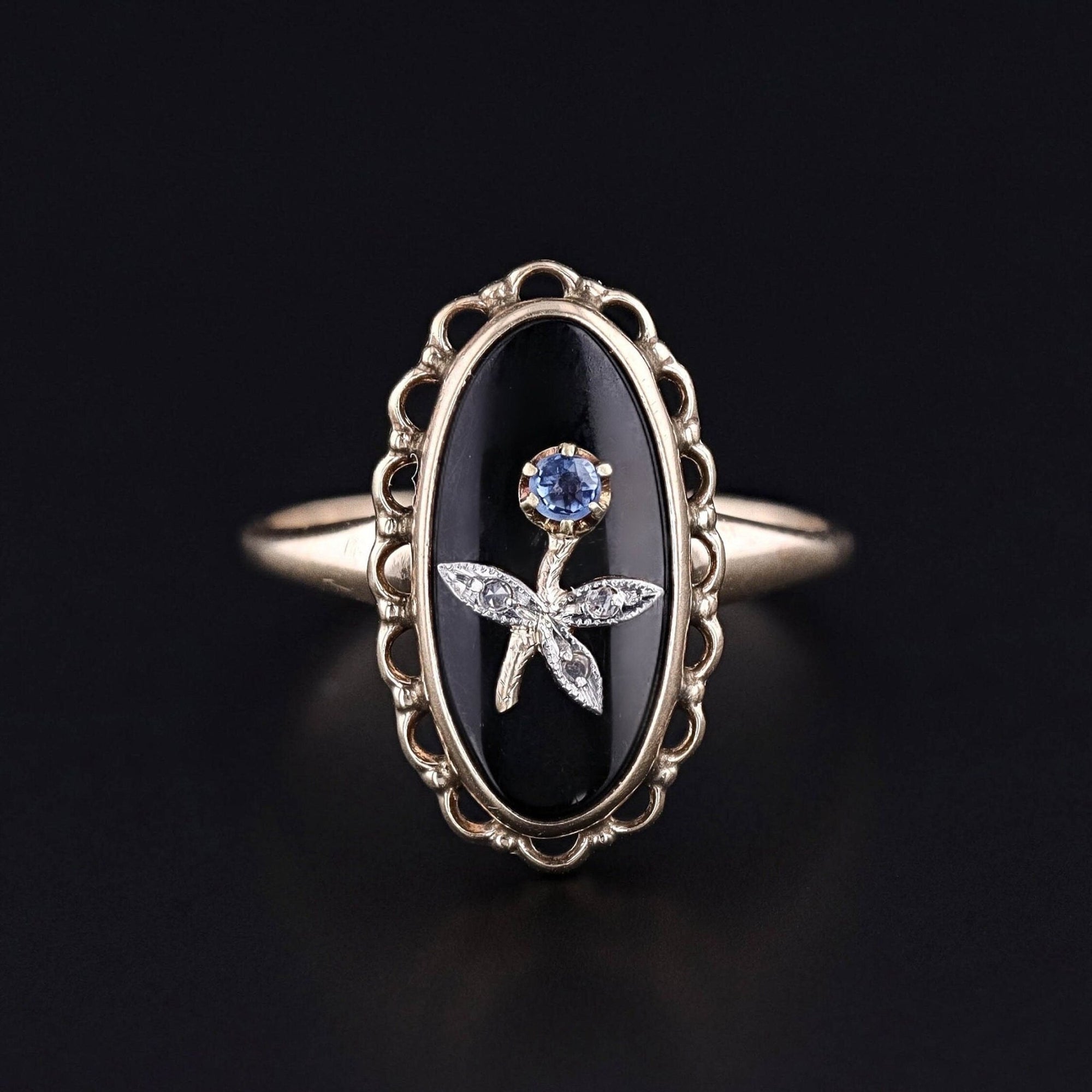 Antique Onyx Flower Ring of 10k gold - Trademark Antiques