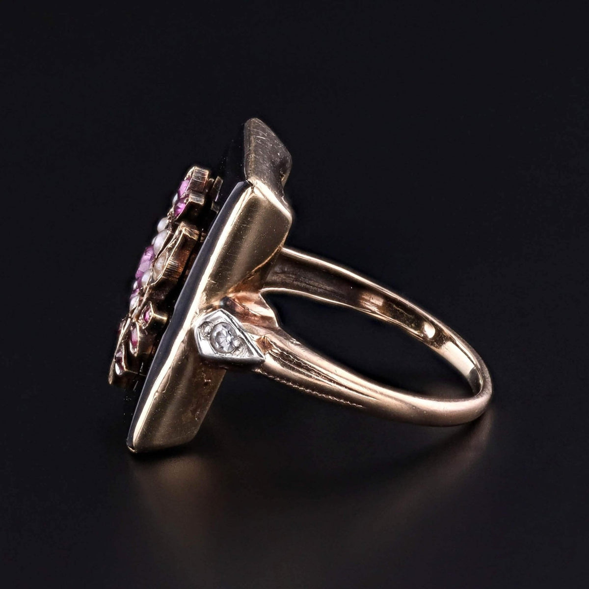 Antique Onyx Flower Ring of 10k Gold - Trademark Antiques