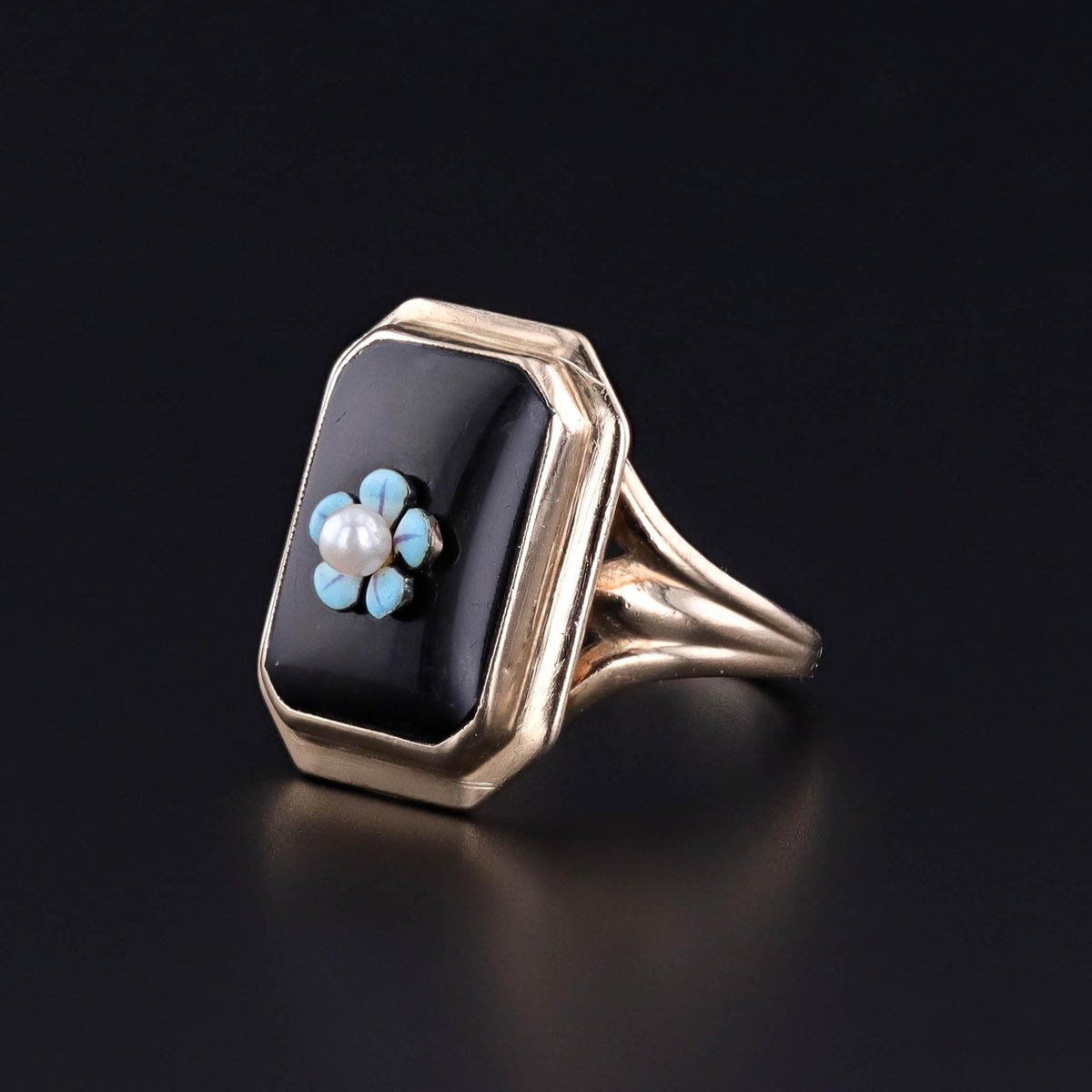 Antique Onyx Flower Ring of 10k Gold - Trademark Antiques