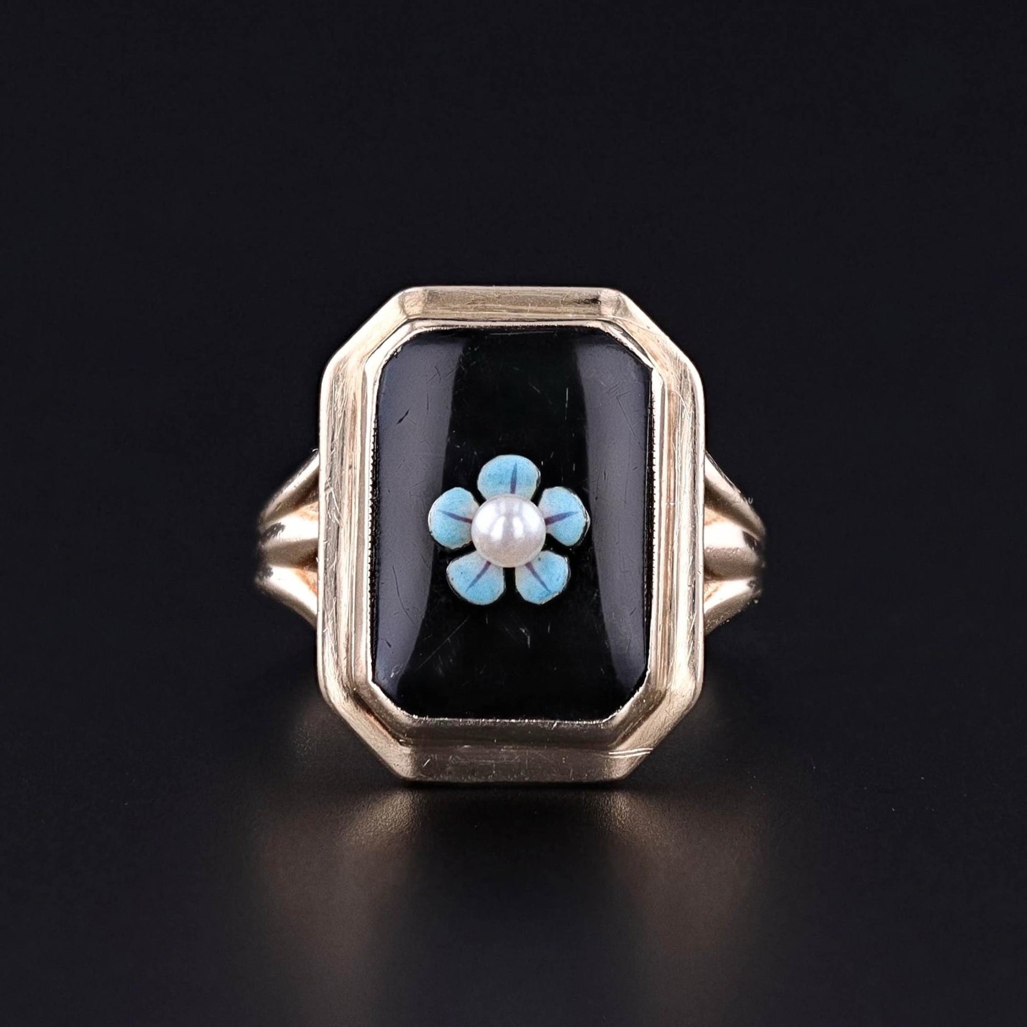 Antique Onyx Flower Ring of 10k Gold - Trademark Antiques