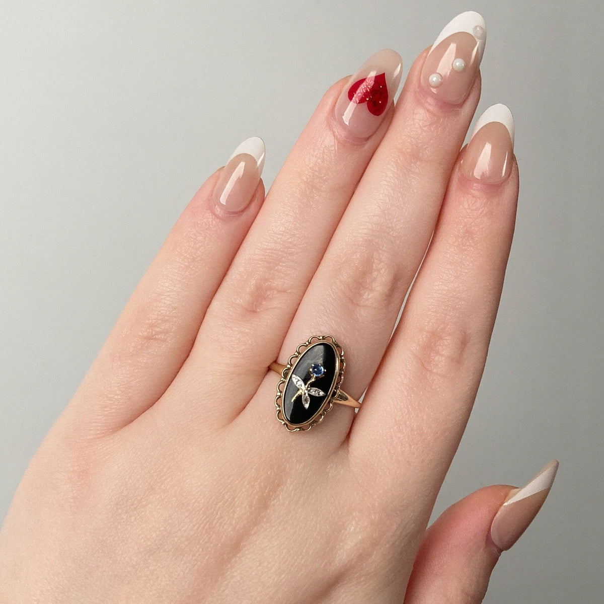 Antique Onyx Flower Ring of 10k gold - Trademark Antiques