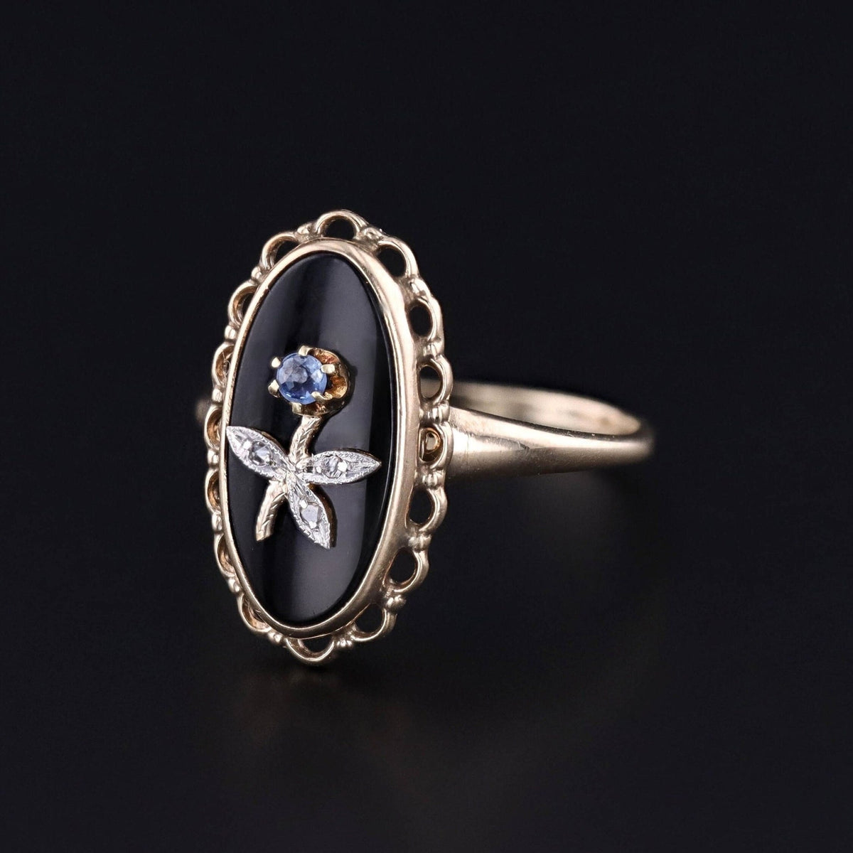 Antique Onyx Flower Ring of 10k gold - Trademark Antiques