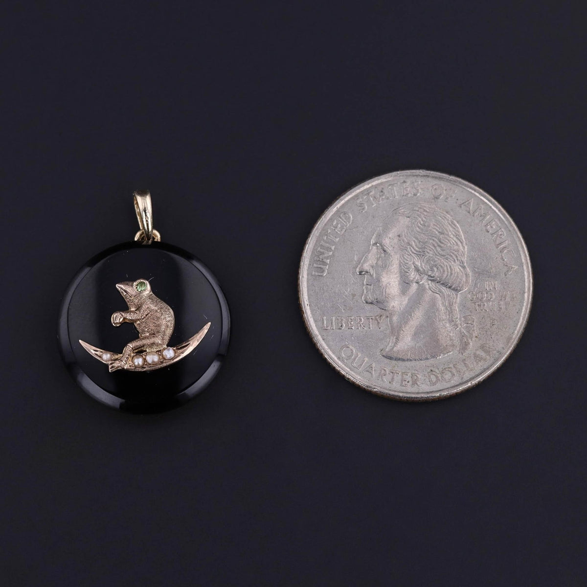 Antique Onyx Frog Pendant of 14k Gold - Trademark Antiques