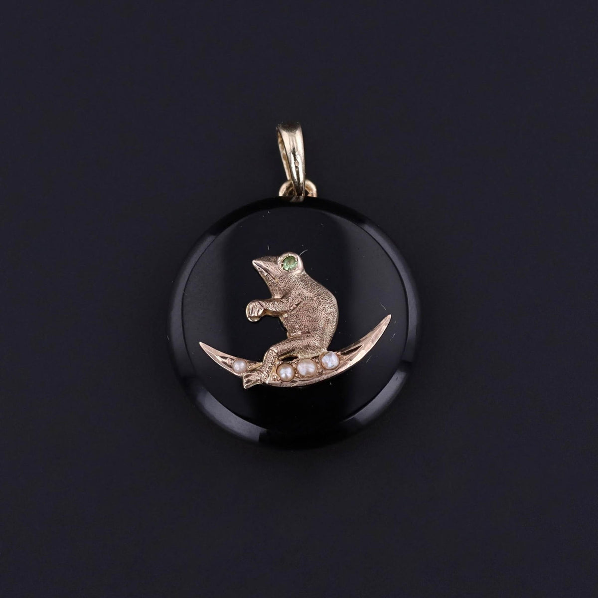 Antique Onyx Frog Pendant of 14k Gold - Trademark Antiques
