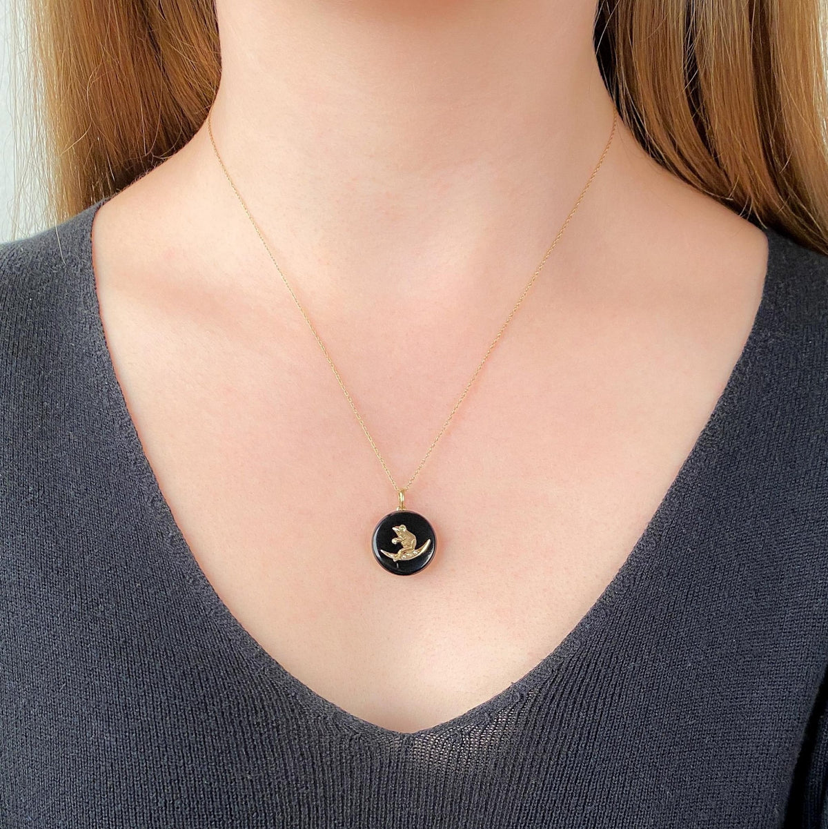 Antique Onyx Frog Pendant of 14k Gold - Trademark Antiques