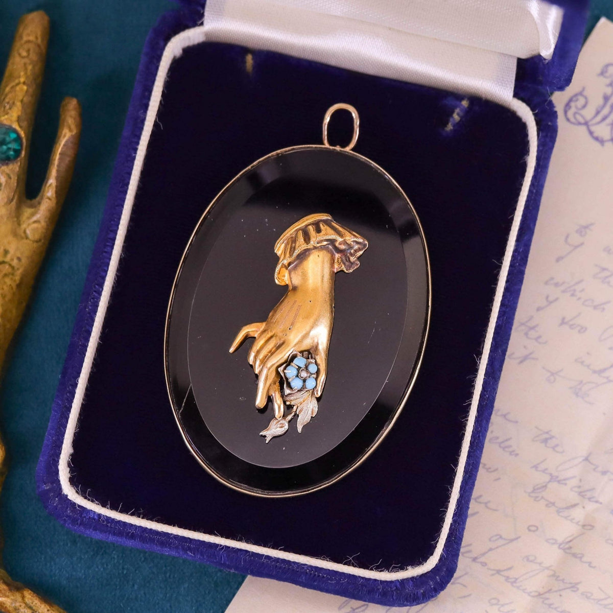 Antique Onyx Hand Pendant of 9ct Gold - Trademark Antiques