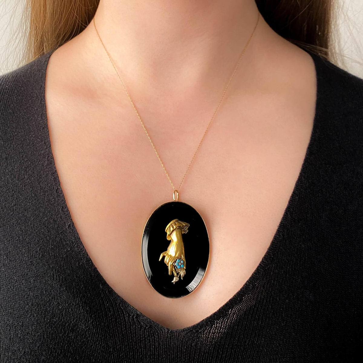 Antique Onyx Hand Pendant of 9ct Gold - Trademark Antiques