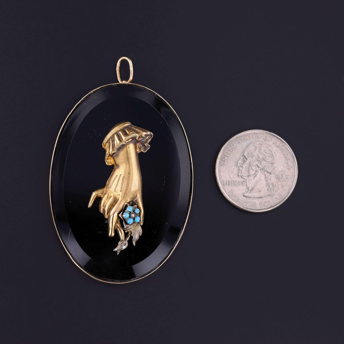 Antique Onyx Hand Pendant of 9ct Gold - Trademark Antiques