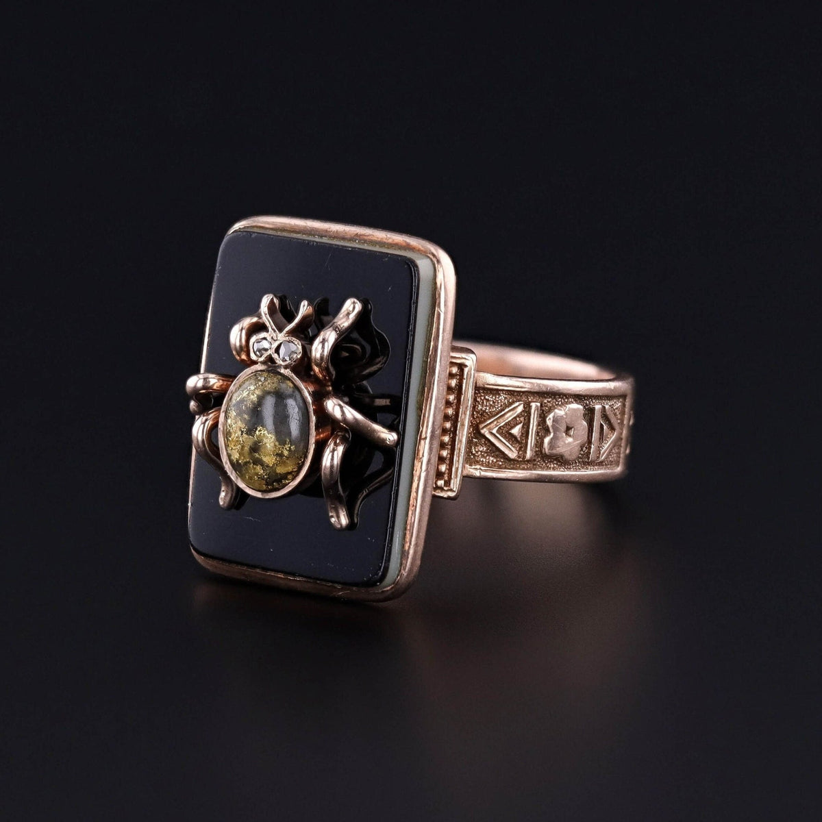 Antique Onyx Insect Ring of 10k Gold - Trademark Antiques
