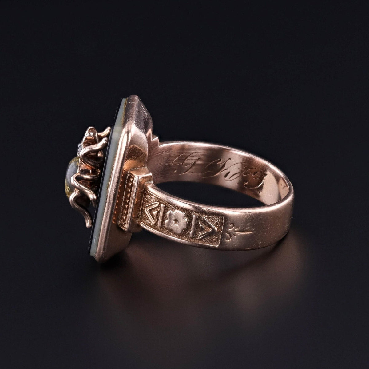 Antique Onyx Insect Ring of 10k Gold - Trademark Antiques