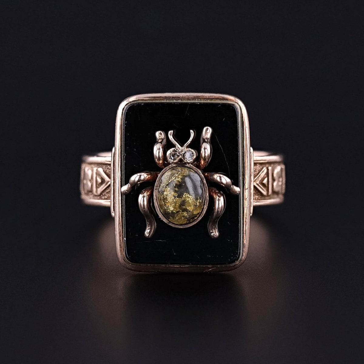 Antique Onyx Insect Ring of 10k Gold - Trademark Antiques