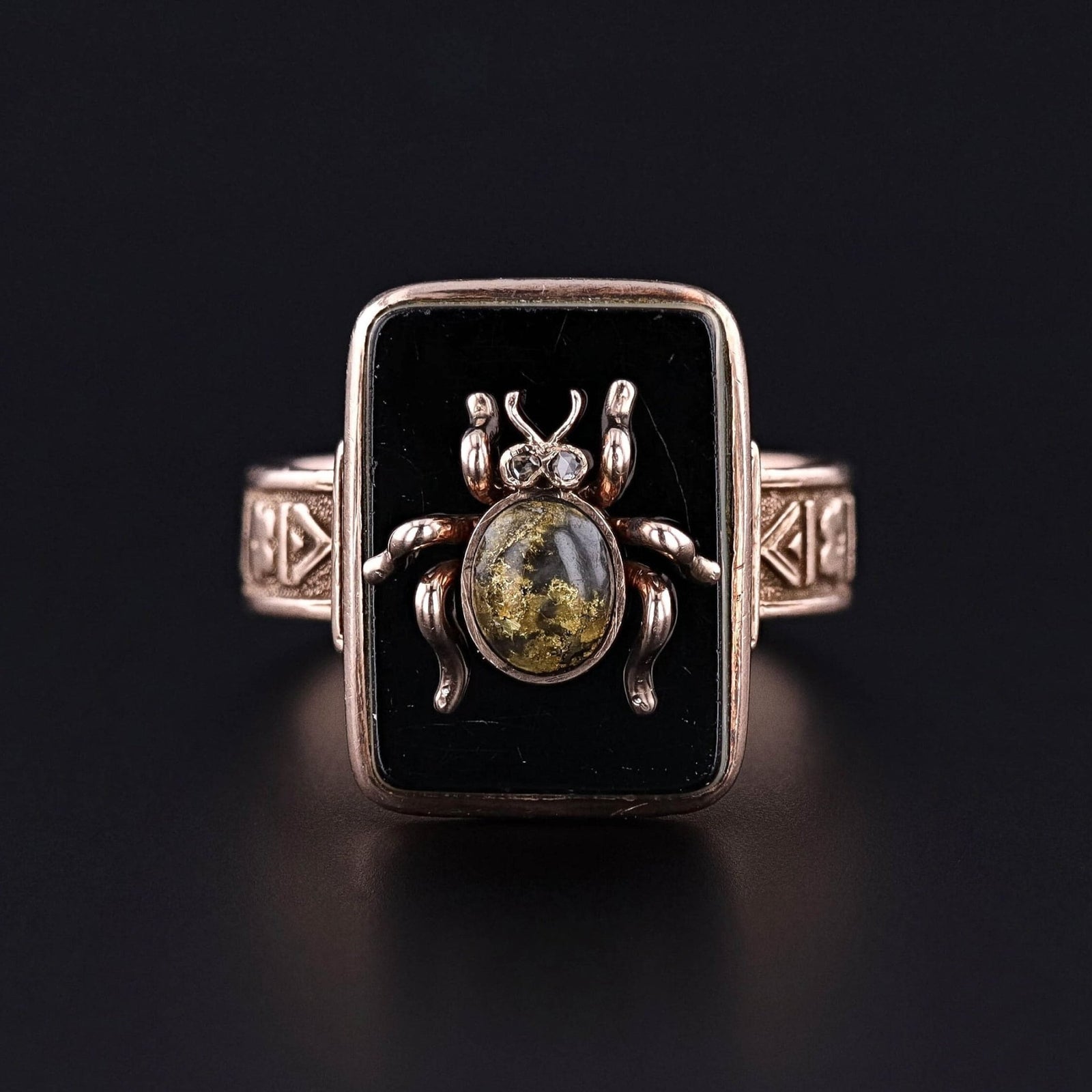 Antique Onyx Insect Ring of 10k Gold - Trademark Antiques