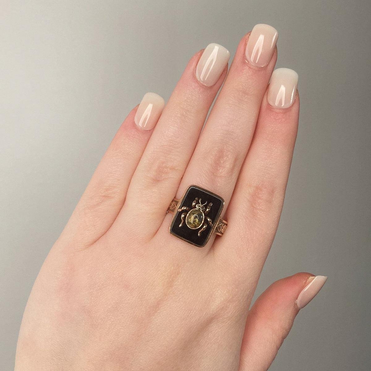 Antique Onyx Insect Ring of 10k Gold - Trademark Antiques