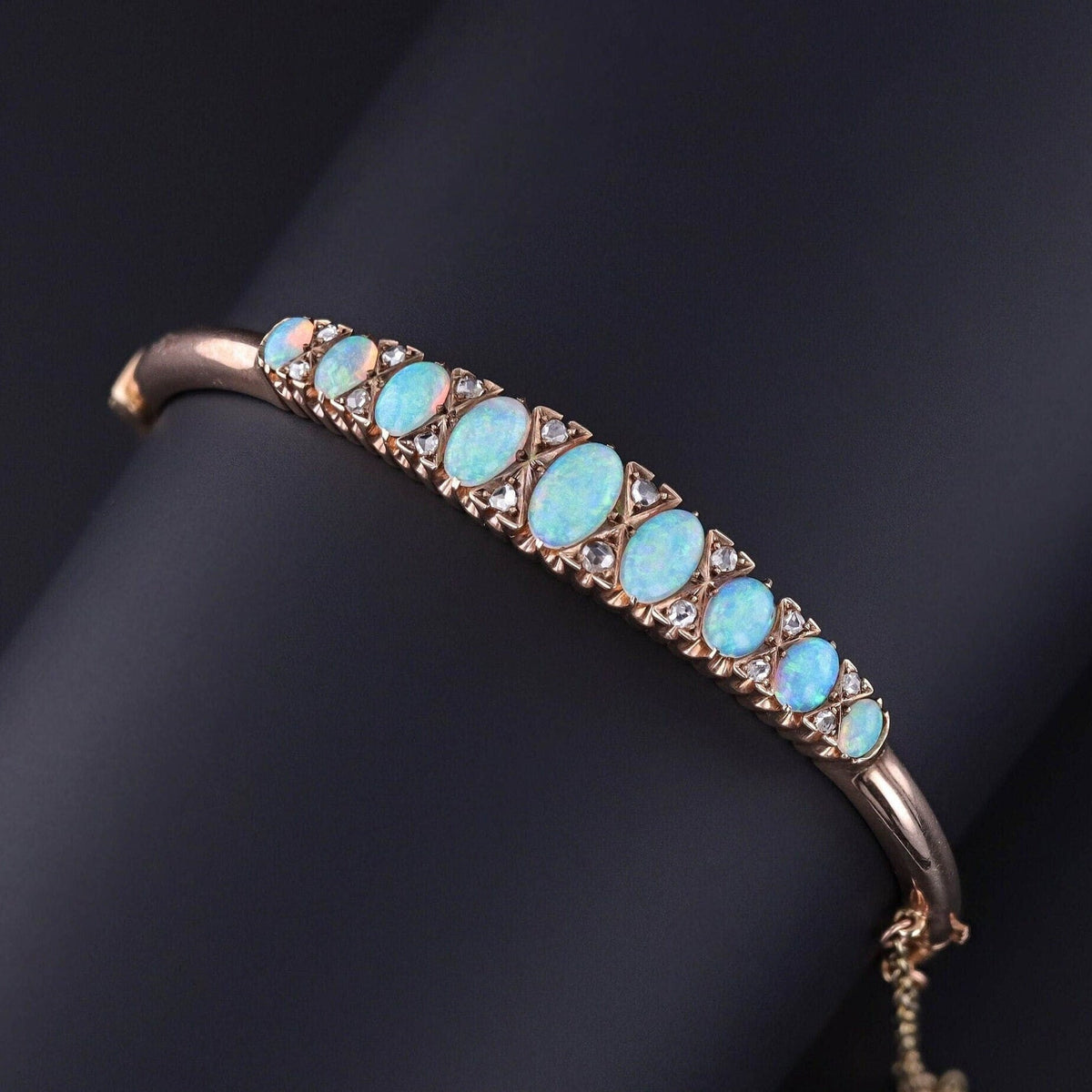 Antique Opal and Diamond Bangle of 9ct Gold - Trademark Antiques