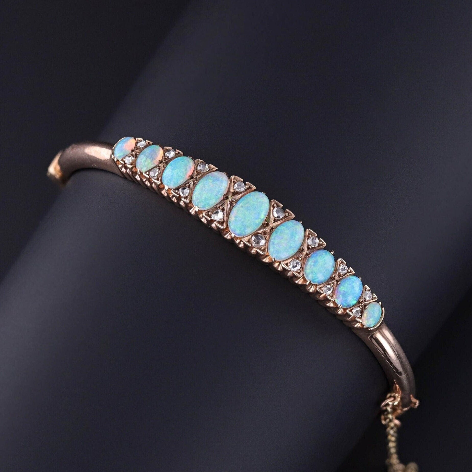 Antique Opal and Diamond Bangle of 9ct Gold - Trademark Antiques