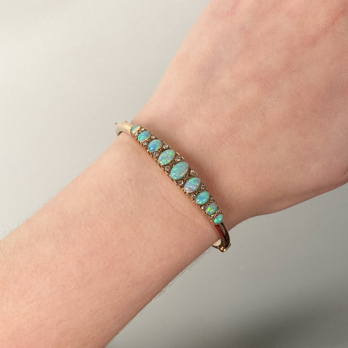 Antique Opal and Diamond Bangle of 9ct Gold - Trademark Antiques