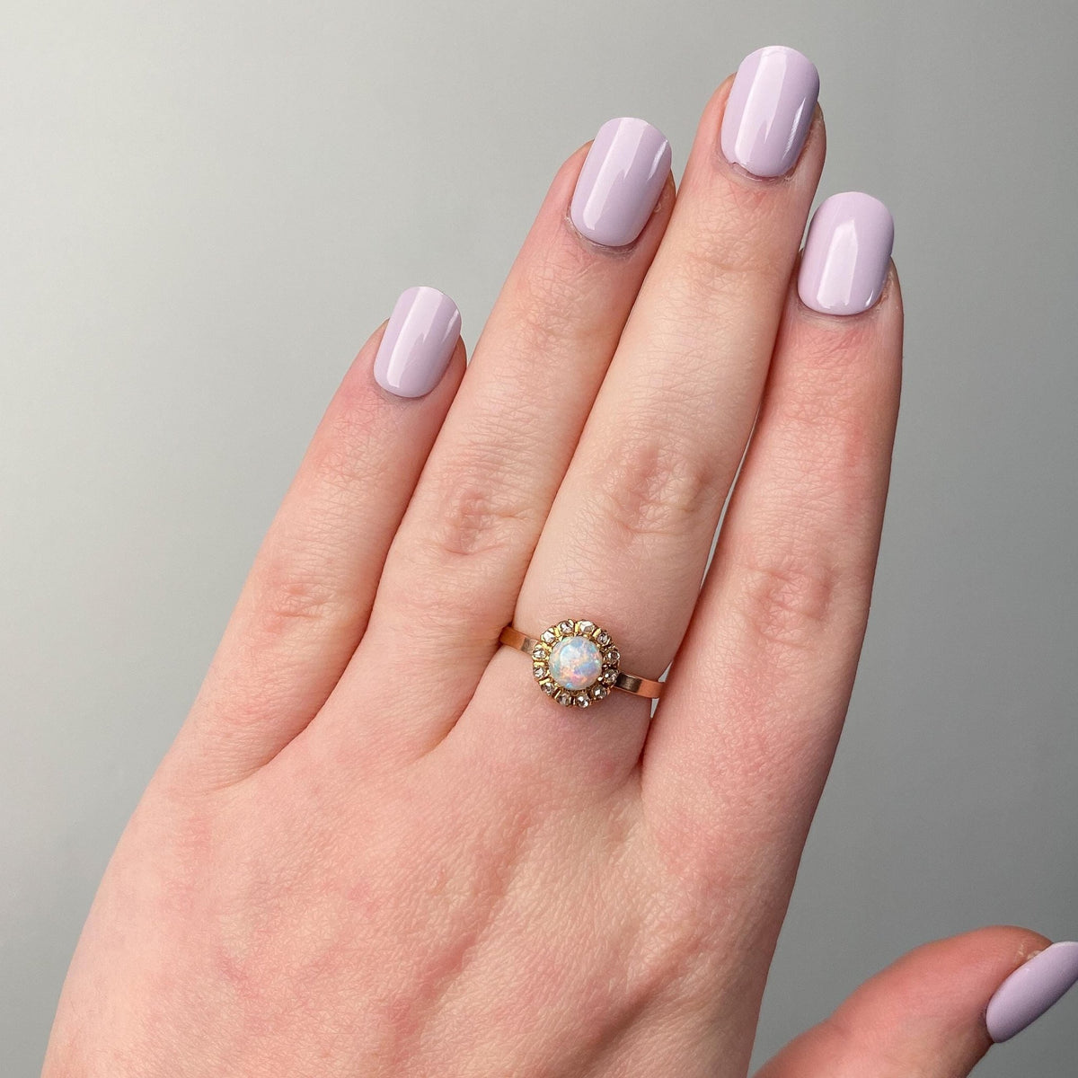 Antique Opal and Diamond Halo Ring of 14k Gold - Trademark Antiques