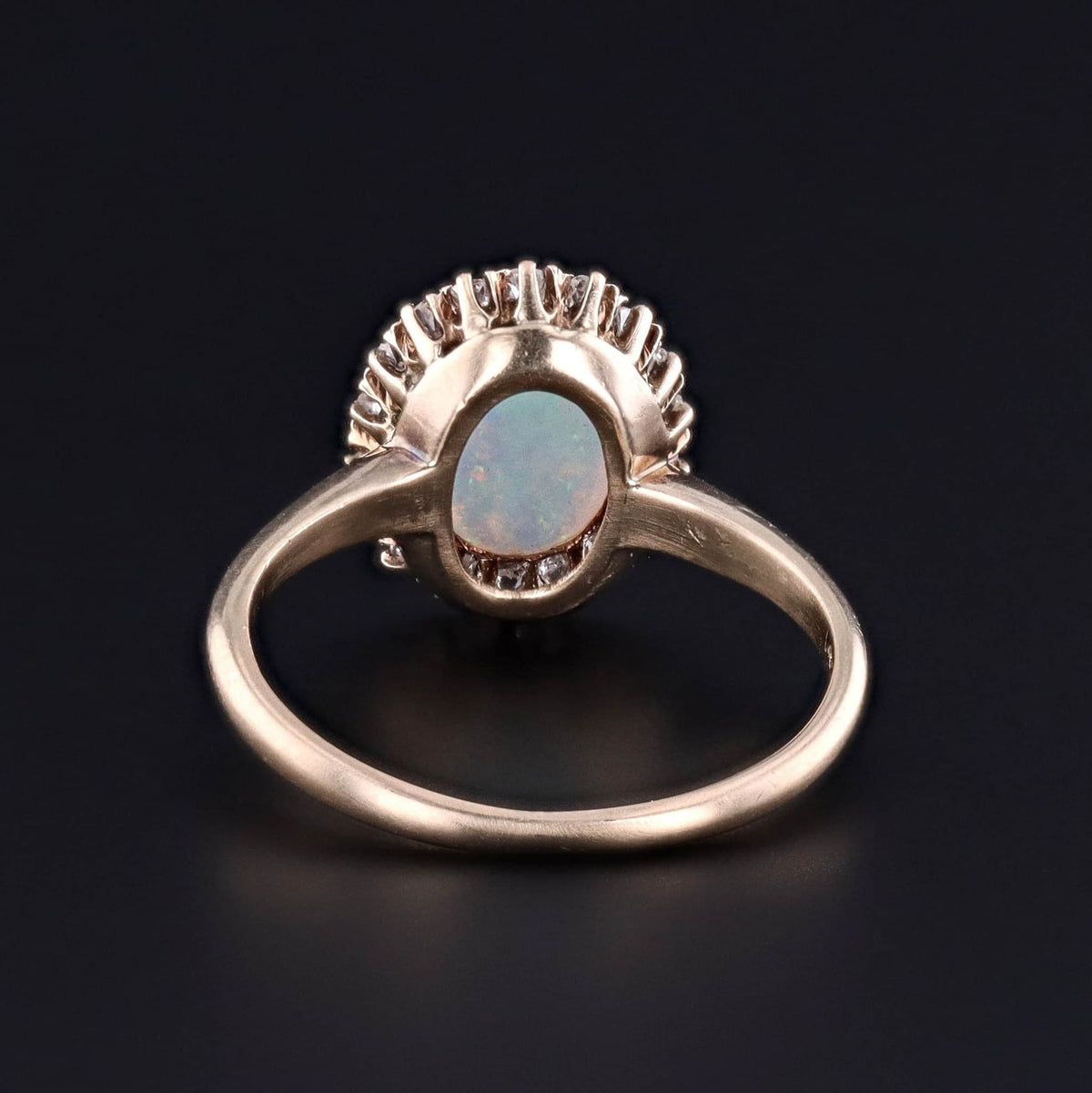 Antique Opal and Diamond Halo Ring of 14k Gold - Trademark Antiques