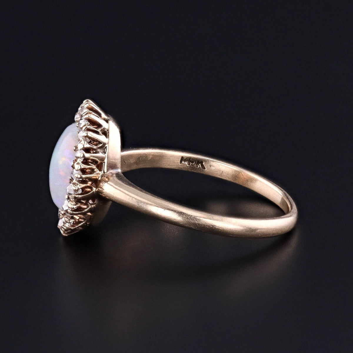 Antique Opal and Diamond Halo Ring of 14k Gold - Trademark Antiques