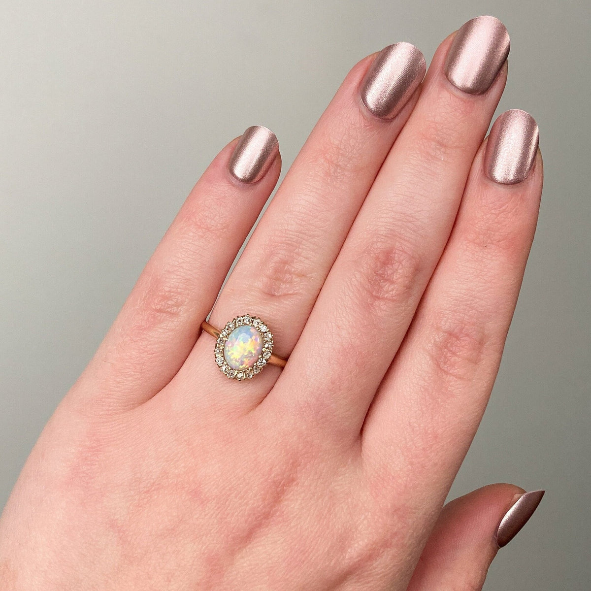 Antique Opal and Diamond Halo Ring of 14k Gold - Trademark Antiques