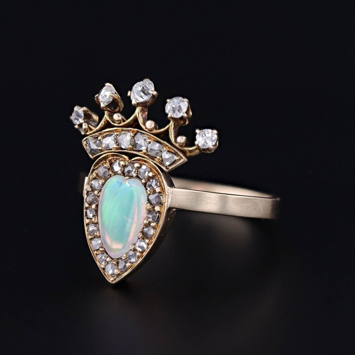 Antique Opal and Diamond Heart Conversion Ring of 14k Gold - Trademark Antiques