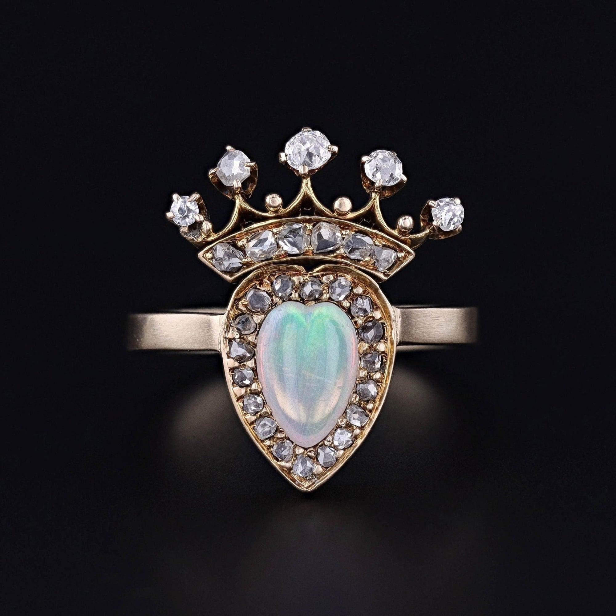 Antique Opal and Diamond Heart Conversion Ring of 14k Gold - Trademark Antiques