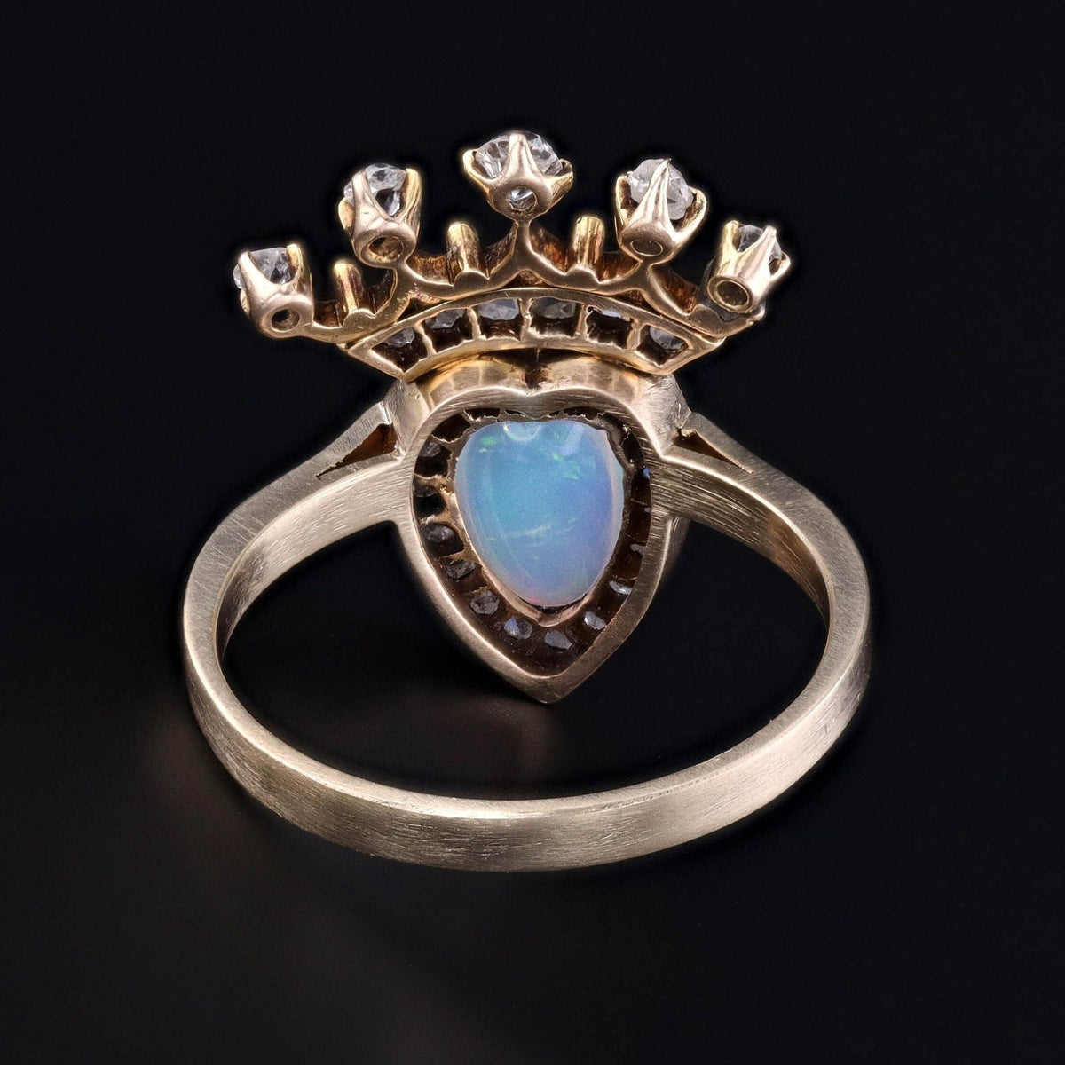 Antique Opal and Diamond Heart Conversion Ring of 14k Gold - Trademark Antiques